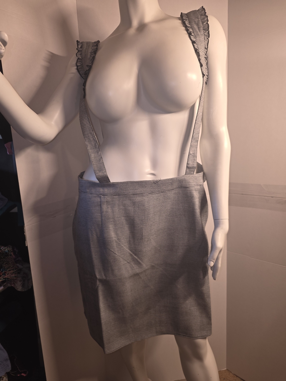 Plaid Suspender Mini Skirtall with Ruffle Straps Size 3